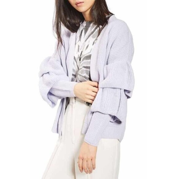 Topshop Tiered Ruffle Sleeve Open Front Cardigan Purple Womens 6 Medium - Picture 1 of 10
